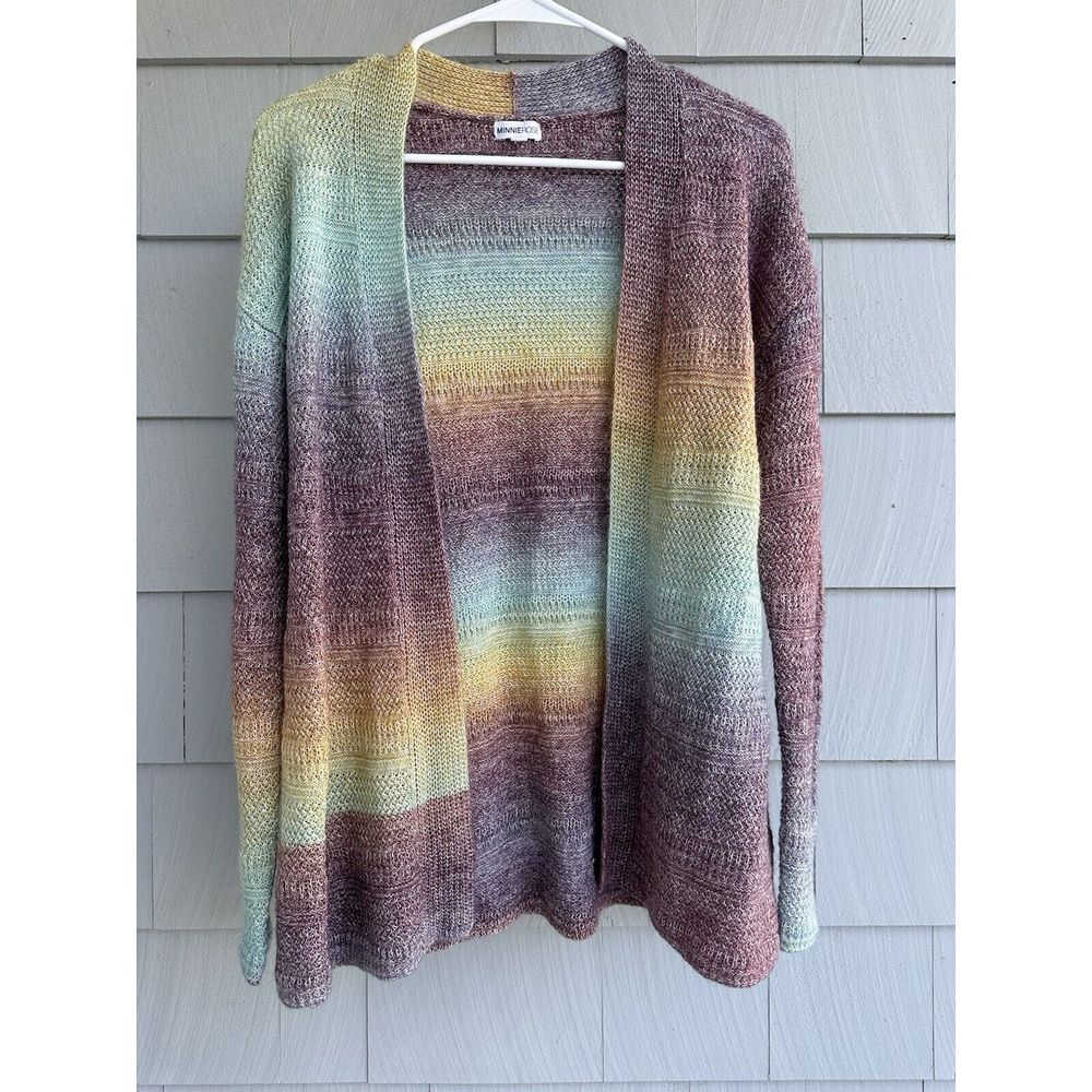 Minnie Rose Pastel‎ Rainbow Open Cardigan Cotton Acrylic Blend Size XS